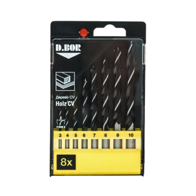 Набор сверл по дереву спиральных, 8 шт. (3 - 10 мм) (арт. DBW1-TW1-C-PS1-08) D.BOR