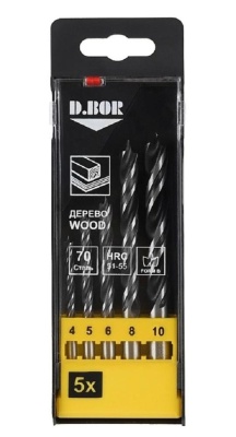 Набор сверл по дереву спиральных, 5 шт. (4 - 10 мм) (арт. DBW1-TW1-C-PS1-05) D.BOR
